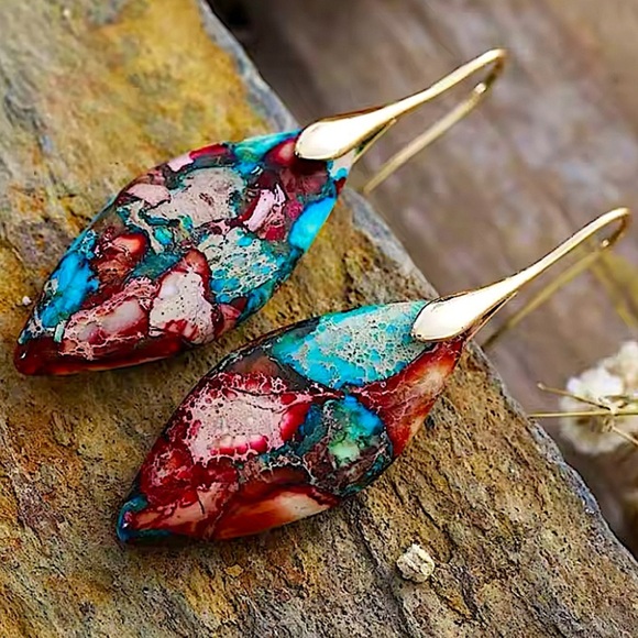 Imperial Jasper Stone Earrings - Picture 1 of 1
